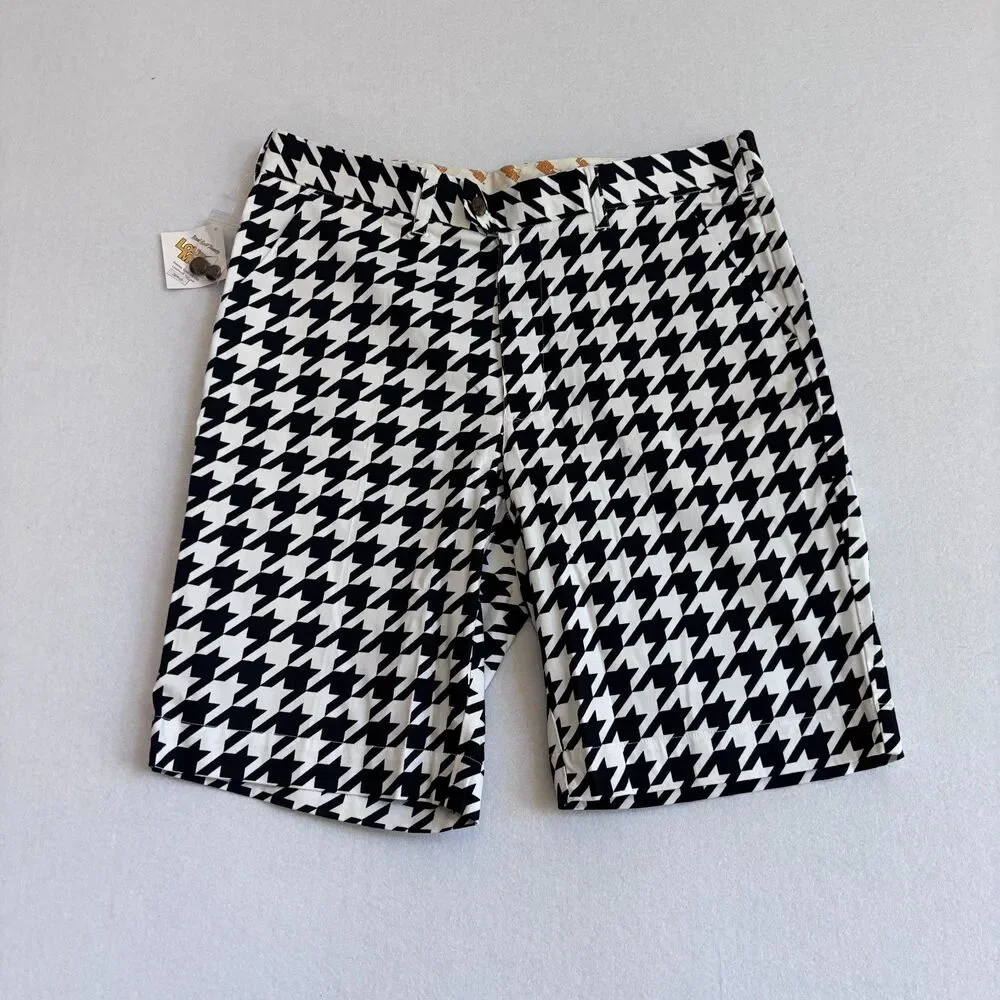 Loudmouth Golf Shorts Men 36 Houndstooth Black White Flat Front Chino 11